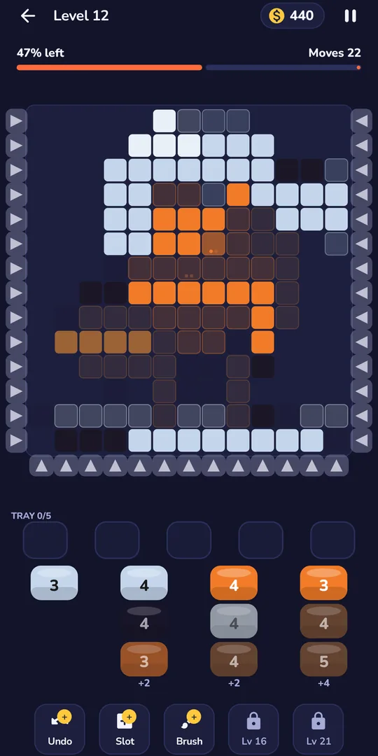Paint Lanes level 12: a larger pixel picture with lanes on every side
