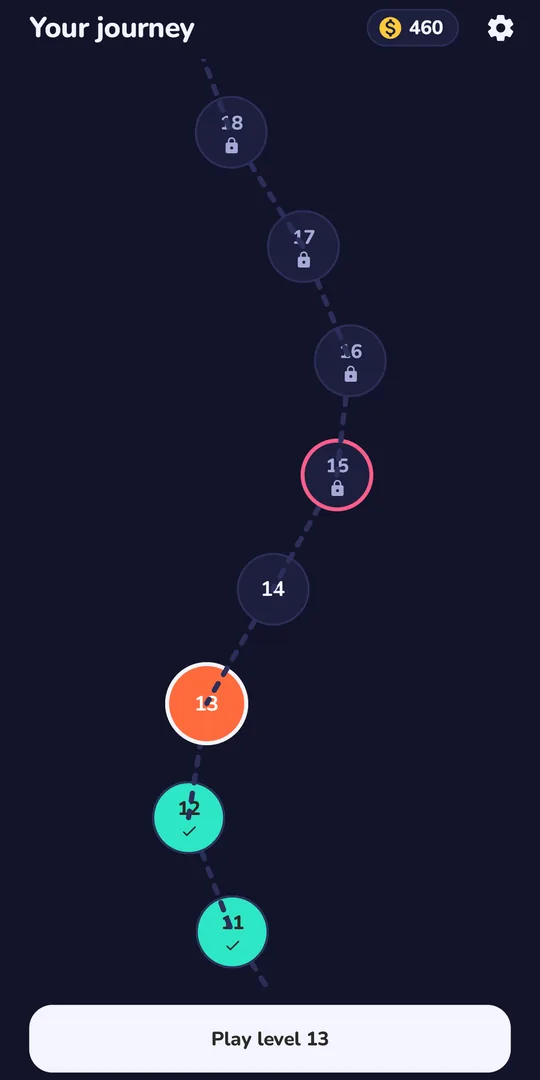 Paint Lanes journey map showing finished and locked levels